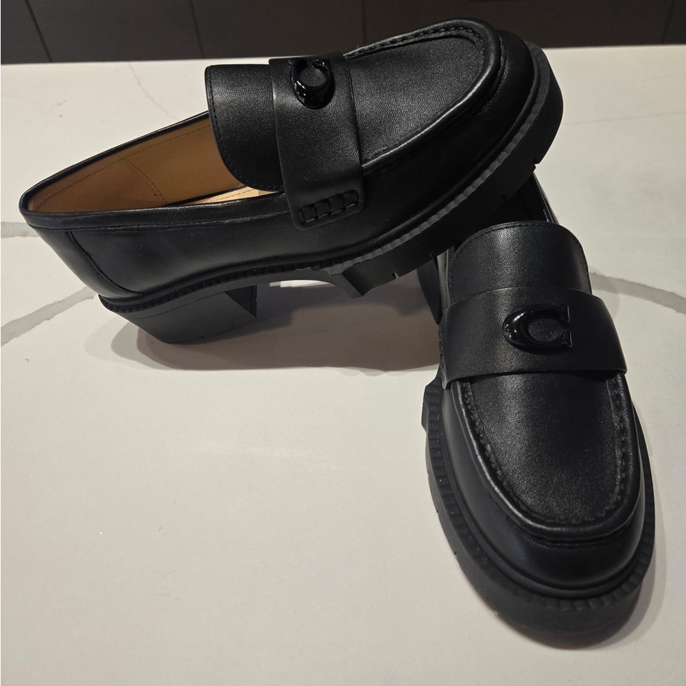 Coach All Black Platform Leather Loafers Current Season Never Worn